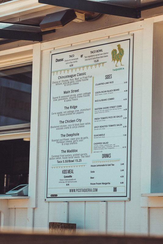 Pico Taqueria Taco Menu