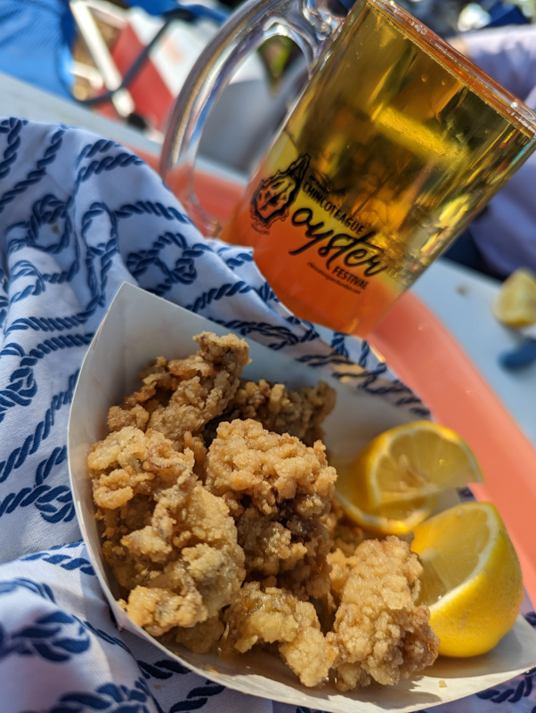 beer and fired seafood